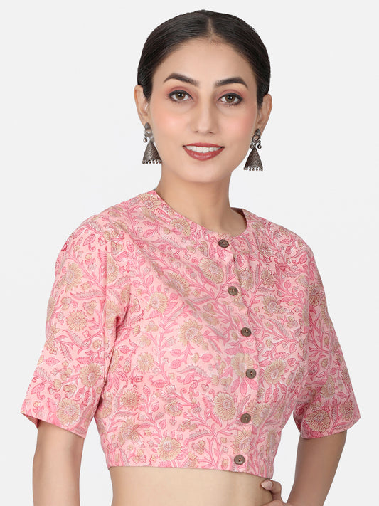 Floral Printed Cotton Saree Blouse