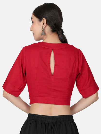 Women  Red solid Cotton Ready To Wear Non Padded Saree Blouse