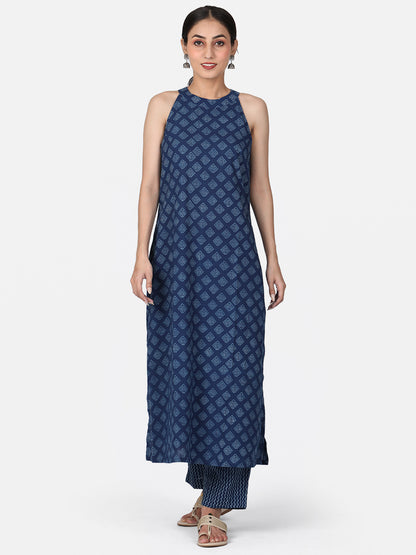 Halter Neck Indigo Kurta