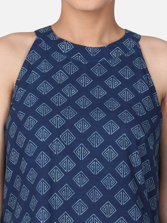 Halter Neck Indigo Kurta