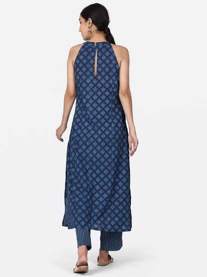 Halter Neck Indigo Kurta