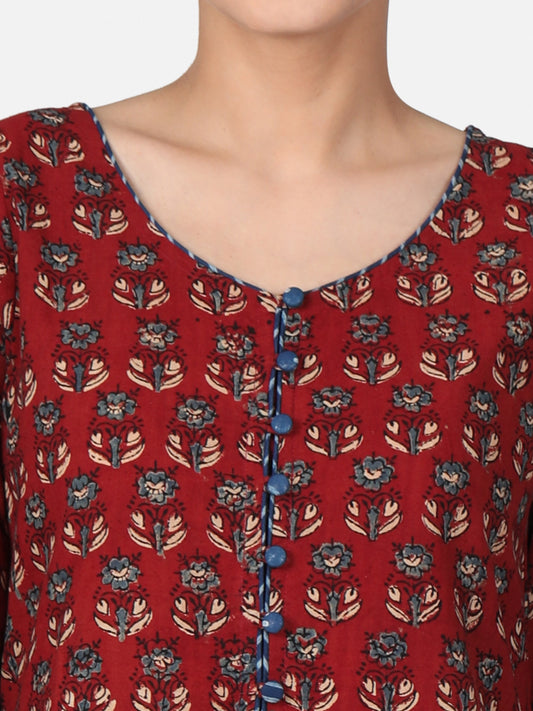 Maroon Ajrakh Long Kurta