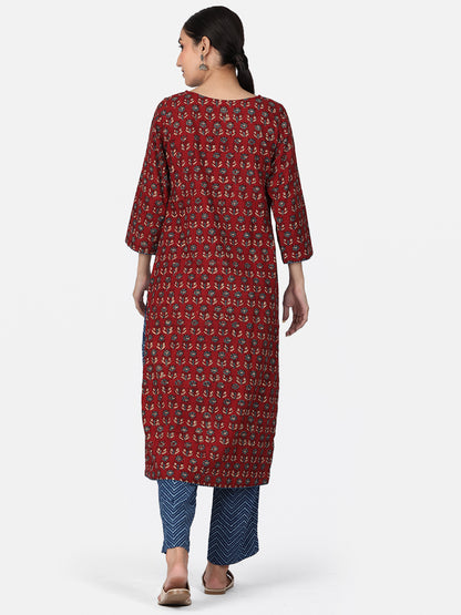 Maroon Ajrakh Long Kurta
