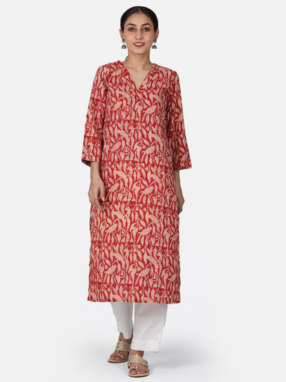 Red Bird Block Printed Kurta