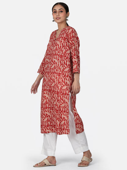Red Bird Block Printed Kurta