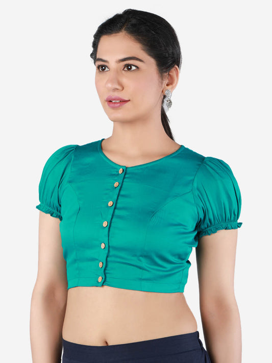 Women Solid Green,  non-padded saree blouse