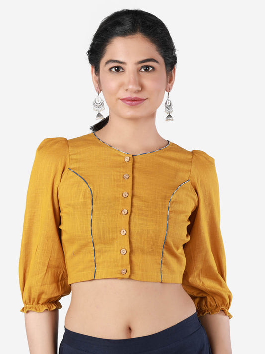 Women Solid Mustard Yellow, non-padded saree blouse