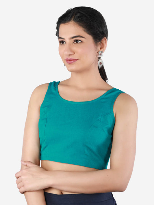 Women Solid Teal,  non-padded saree blouse