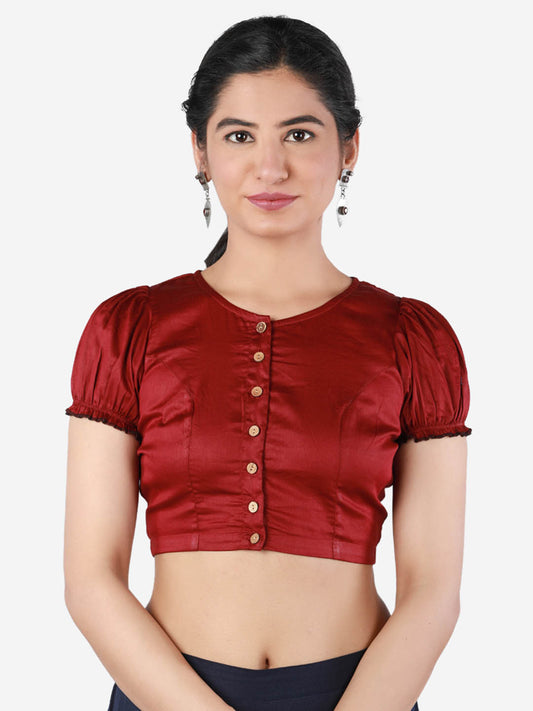 Women Solid Maroon,  non-padded saree blouse