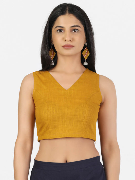 Women Solid Mustard Saree Blouse