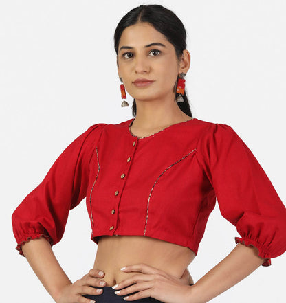 Women Solid Red 3/4 Sleeve Saree Blouse