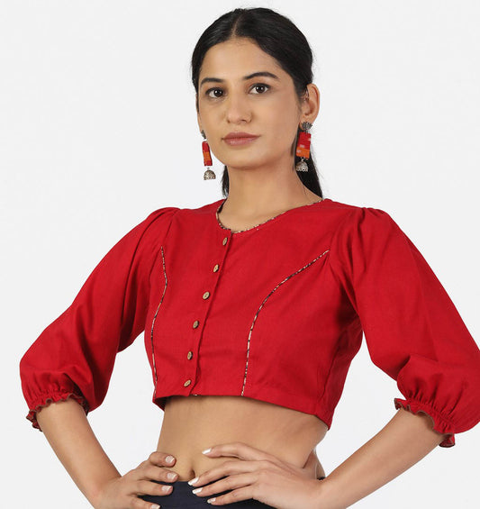 Women Solid Red 3/4 Sleeve Saree Blouse