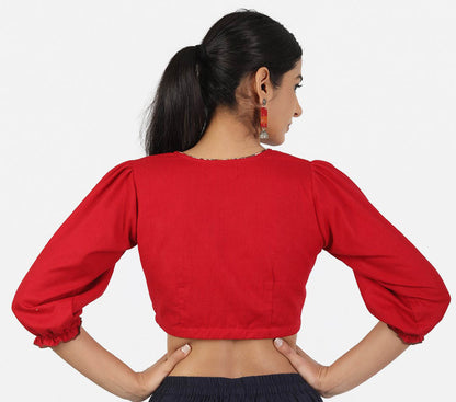 Women Solid Red 3/4 Sleeve Saree Blouse