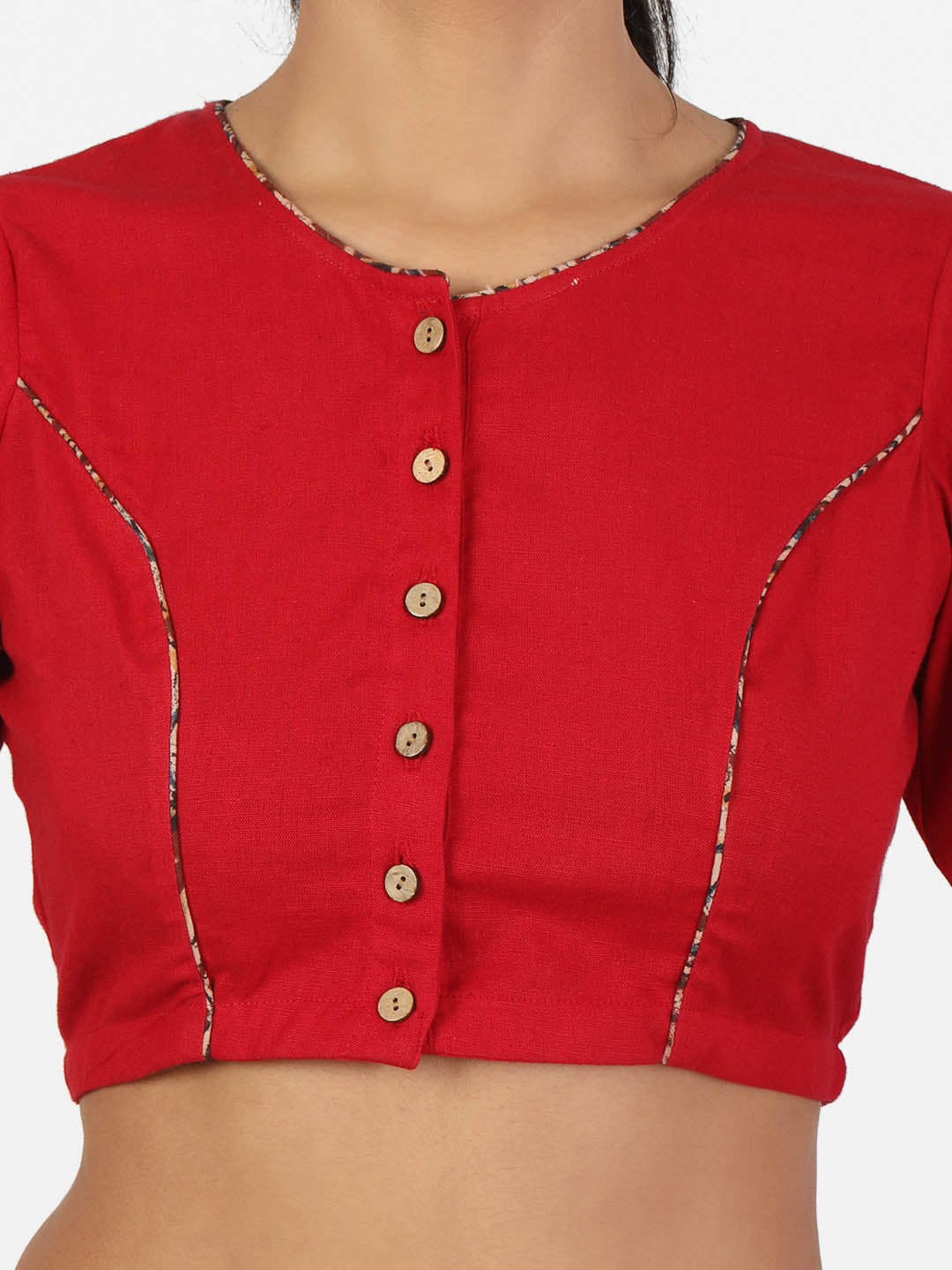 Women Solid Red 3/4 Sleeve Saree Blouse