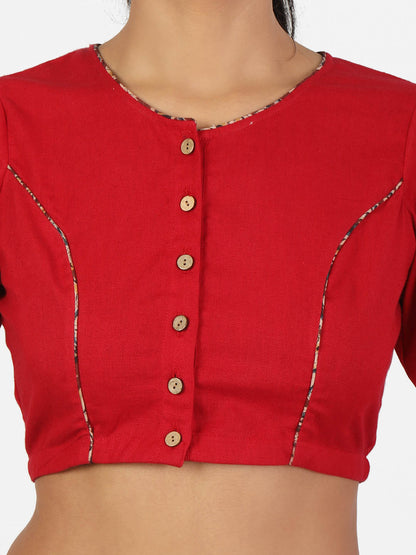 Women Solid Red 3/4 Sleeve Saree Blouse