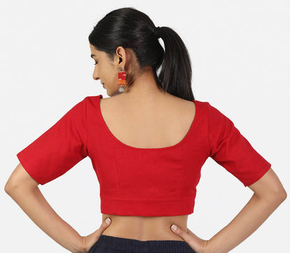 Women Red Non Padded front Button Mandrin collar Saree Blouse
