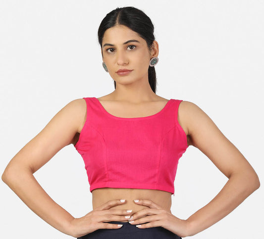 Women Magenta Non Padded Round Neck Sleeveless Blouse