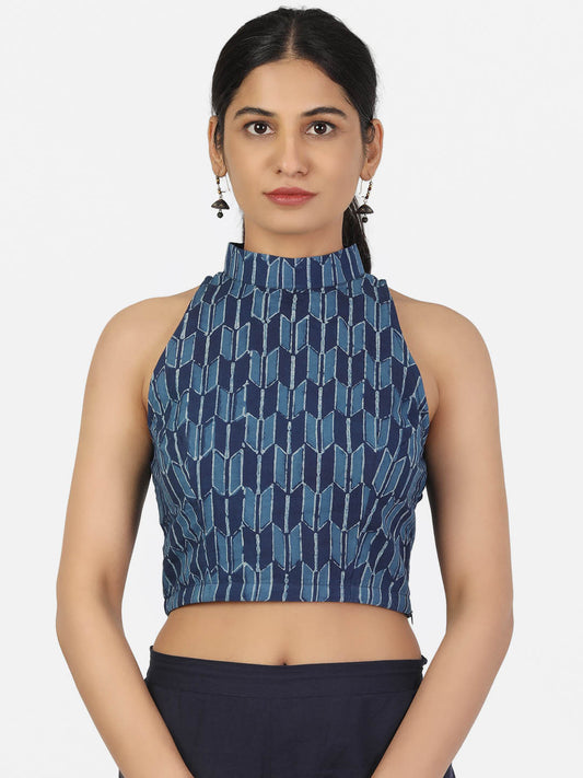 Women Indigo Non Padded Halter Neck Sleeveless Blouse