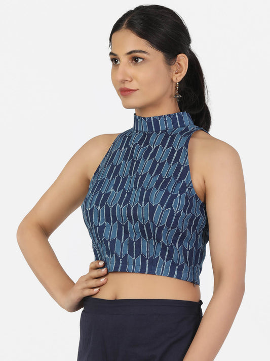 Women Indigo Non Padded Halter Neck Sleeveless Blouse