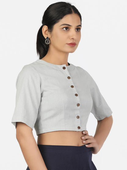 Women Grey Non Padded front Button Mandrin collar Saree Blouse