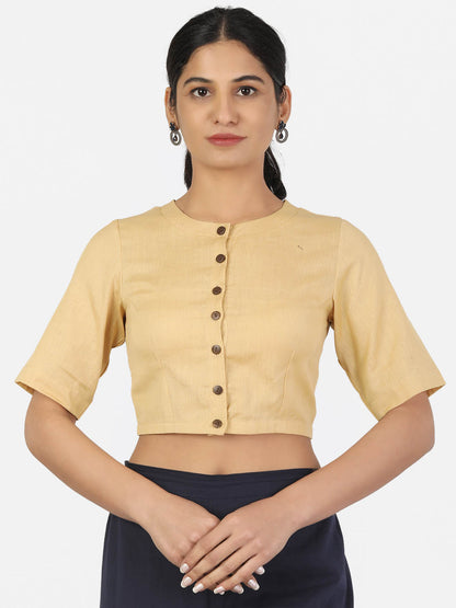 Women Beige Non Padded front Button Mandrin collar Saree Blouse