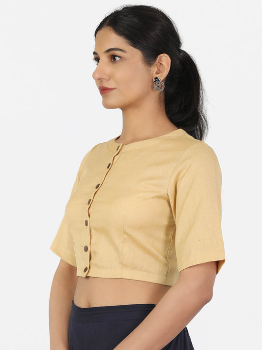 Women Beige Non Padded front Button Mandrin collar Saree Blouse