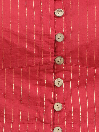 Women Red & Gold Woven Cotton Ready To Wear Non Padded Saree Blouse