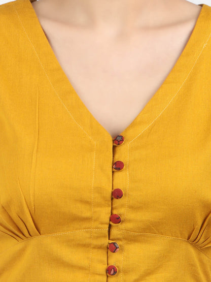 Women Mustard solid Cotton Ready To Wear Non Padded Saree Blouse