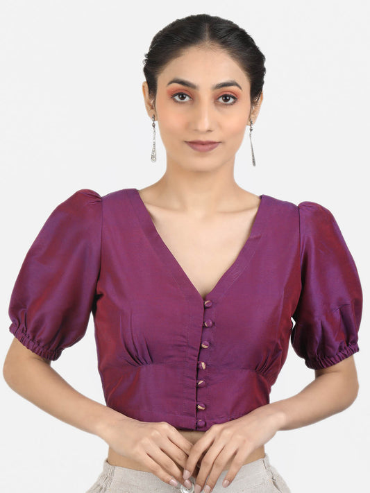 Women Solid Purple Art Silk Ready To Wear Non Padded Saree Blouse