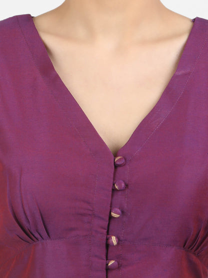 Women Solid Purple Art Silk Ready To Wear Non Padded Saree Blouse