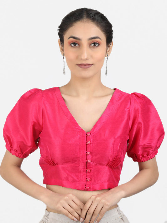 Women Solid Pink Art Silk Ready To Wear Non Padded Saree Blouse