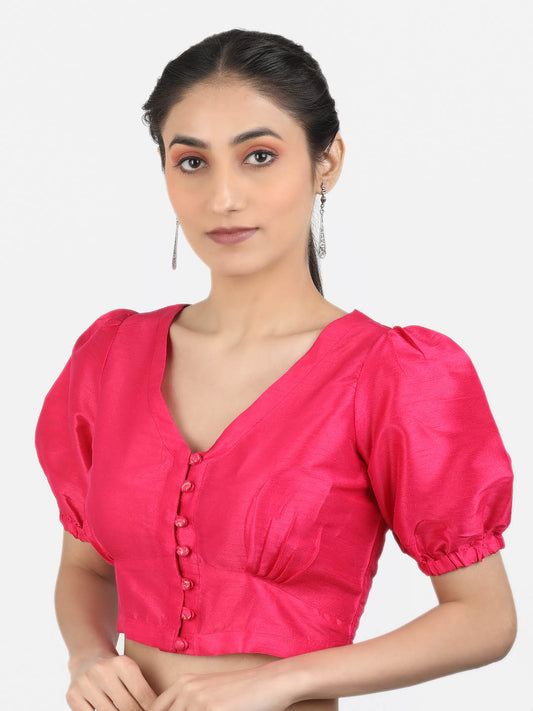 Women Solid Pink Art Silk Ready To Wear Non Padded Saree Blouse