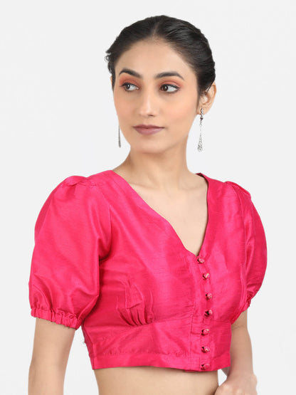 Women Solid Pink Art Silk Ready To Wear Non Padded Saree Blouse