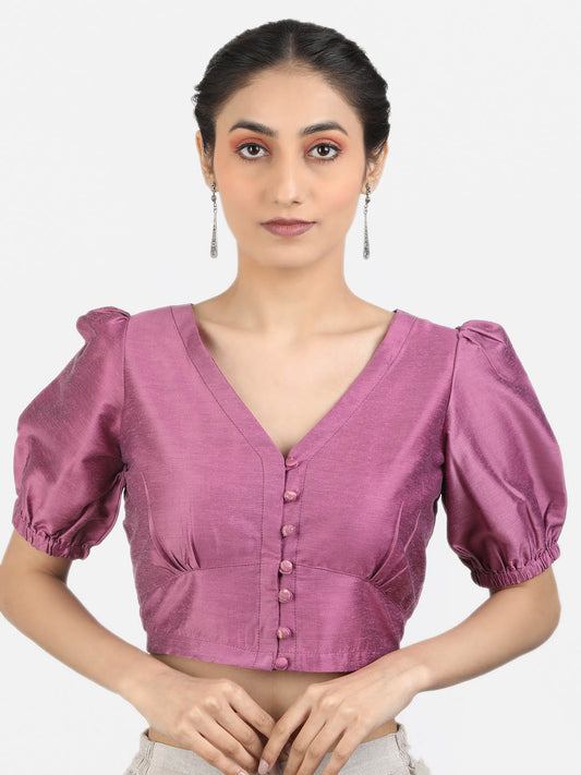 Women Solid Purple Art Silk Ready To Wear Non Padded Saree Blouse