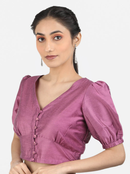 Women Solid Purple Art Silk Ready To Wear Non Padded Saree Blouse