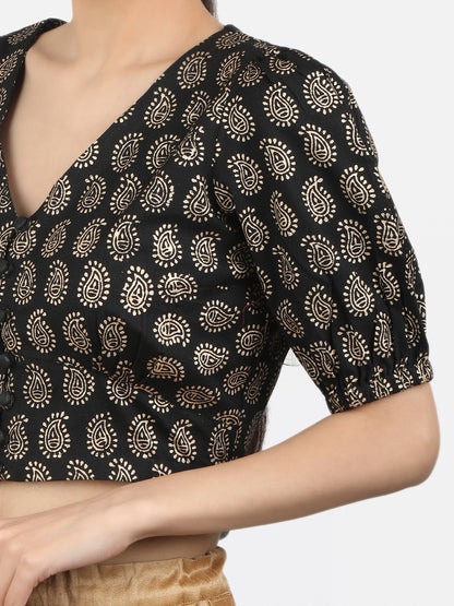Black Cotton Saree Blouse