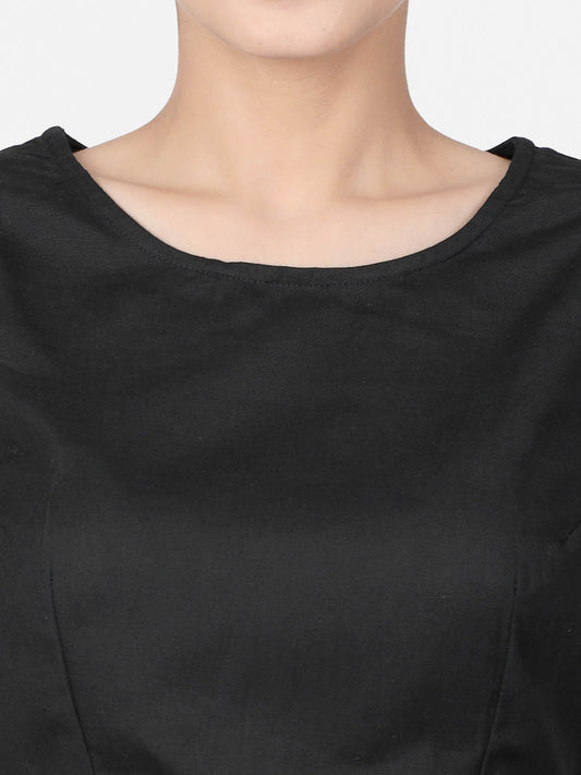 Women  Black solid Cotton Ready To Wear Non Padded Saree Blouse