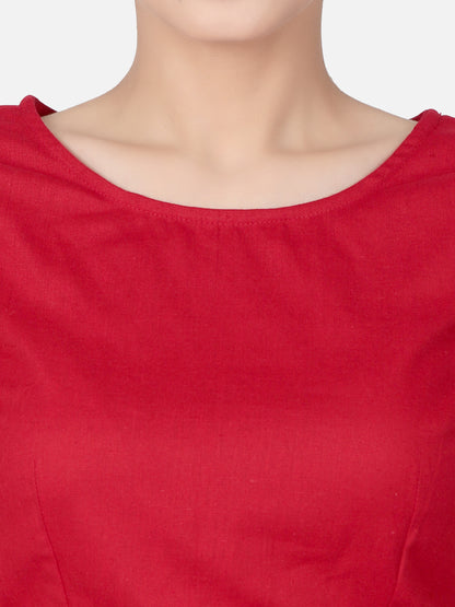 Red Solid Cotton Saree Blouse