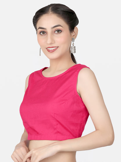 Pink Solid  Cotton Ready To Wear Saree Blouse