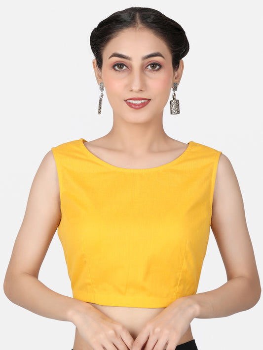 Yellow Solid Cotton Ready To Wear Saree Blouse