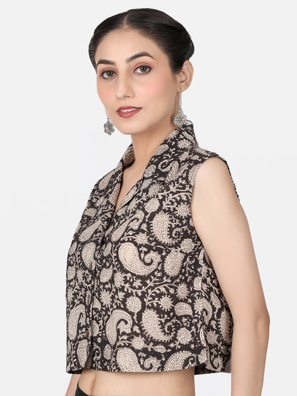 Black Ajrakh Cotton Crop Top