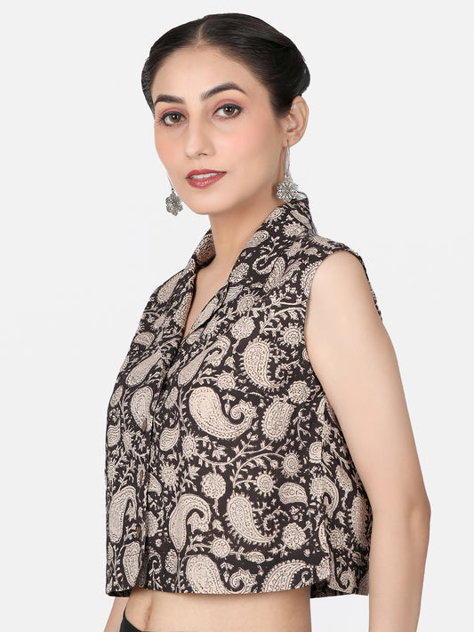 Black Ajrakh Cotton Crop Top