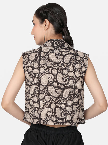 Black Ajrakh Cotton Crop Top