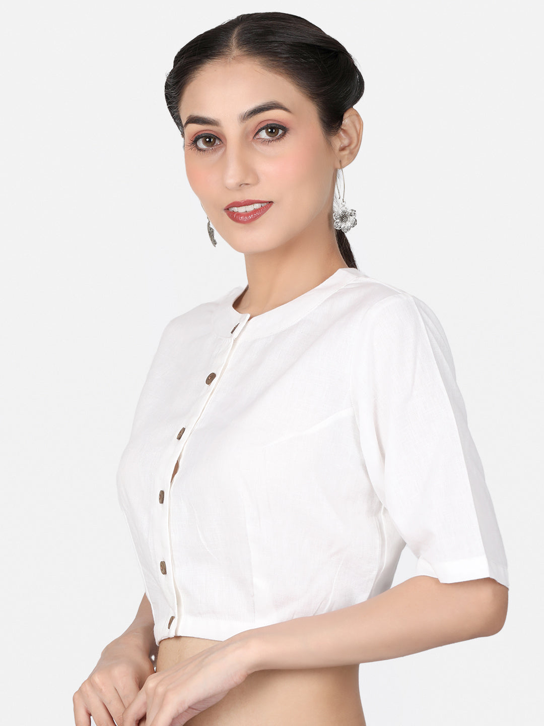 White solid Cotton Ready To Wear Saree Blouse