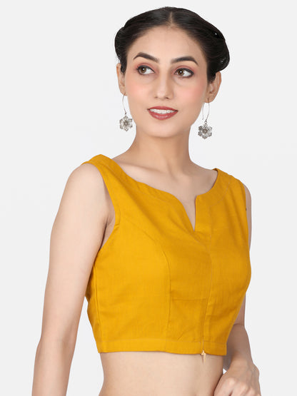 Mustard Solid Cotton Ready To Wear Saree Blouse