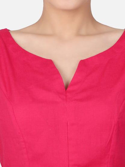 Pink Solid Cotton Ready To Wear Saree Blouse