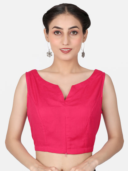 Pink Solid Cotton Ready To Wear Saree Blouse