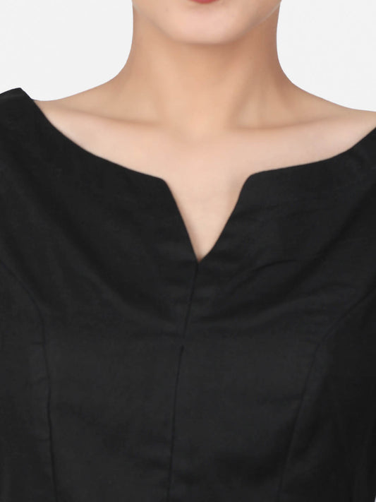 Women  Black Solid  Cotton Ready To Wear Non Padded Saree Blouse