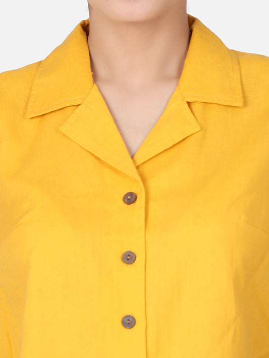 Yellow Solid Cotton Ready To Wear Saree Blouse