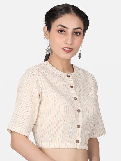 Off White Woven Design Cotton Saree Blouse